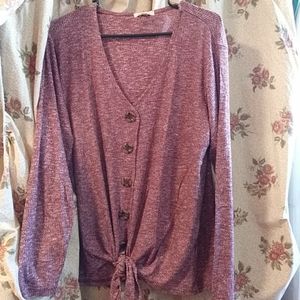 Paper + Tee V- neck top blouse Size 1X cute knot front